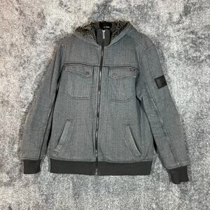 Vintage Fox Racing Hoodie Mens Small Grey Sasquatch Faux Fur Jacket Heavyweight